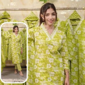 Printed Cotton Suit with Printed Dupatta & Designer Sleeves