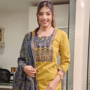 Sakhi Trendzs Vibrant Printed Cotton Suit Set - Mustard Color Collection