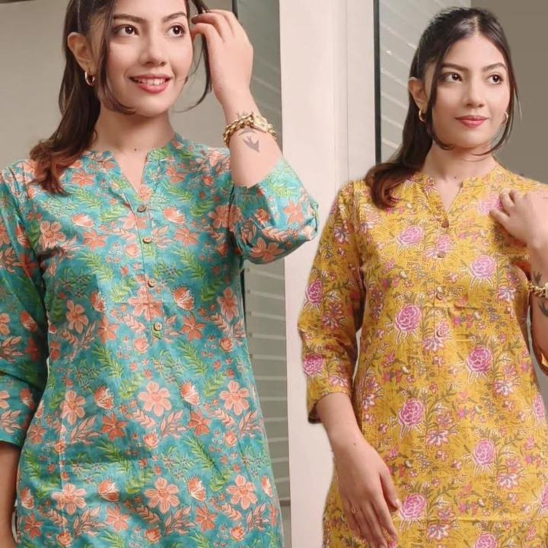 Sakhi Trendzs- Vibrant Printed Cotton Kurti - Mustard Collection - Image 5