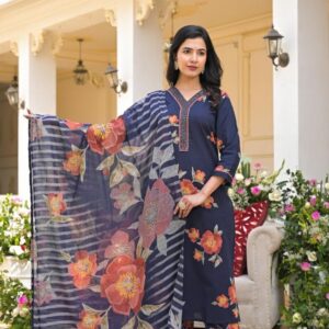 Sakhi Trendzs-Vibrant Printed Cotton Suit Set - Blue Color Collection