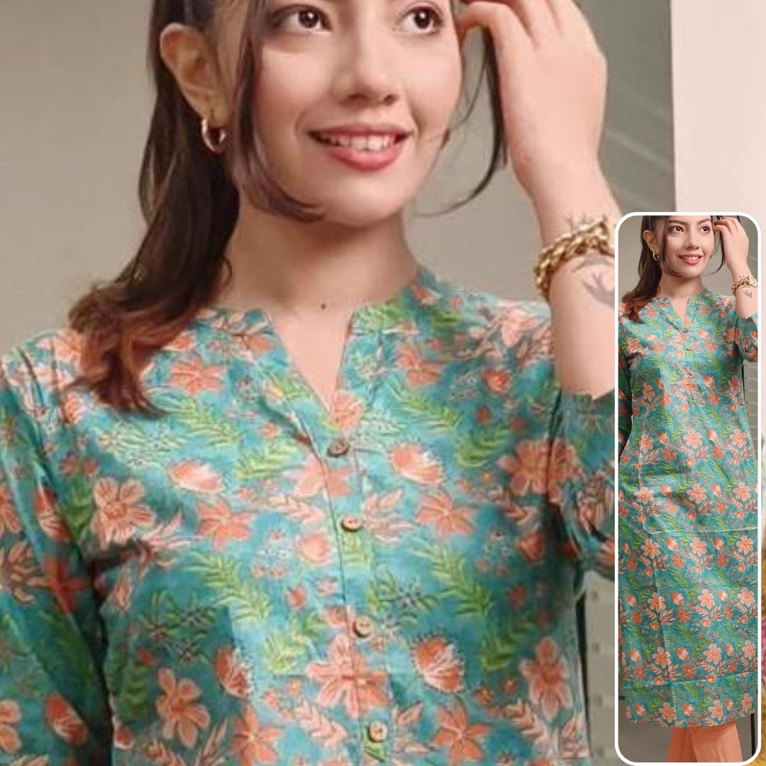 Sakhi Trendzs -Vibrant Printed Cotton Kurti - Green Colors Collection - Image 2