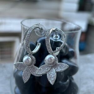 Sterling Silver AD & White Pearl Earrings – Elegant Party Wear