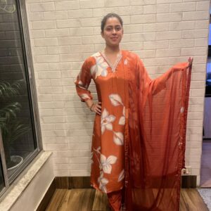 Sakhi Trendzs Printed Crepe Suit Set - Rust Color Collection