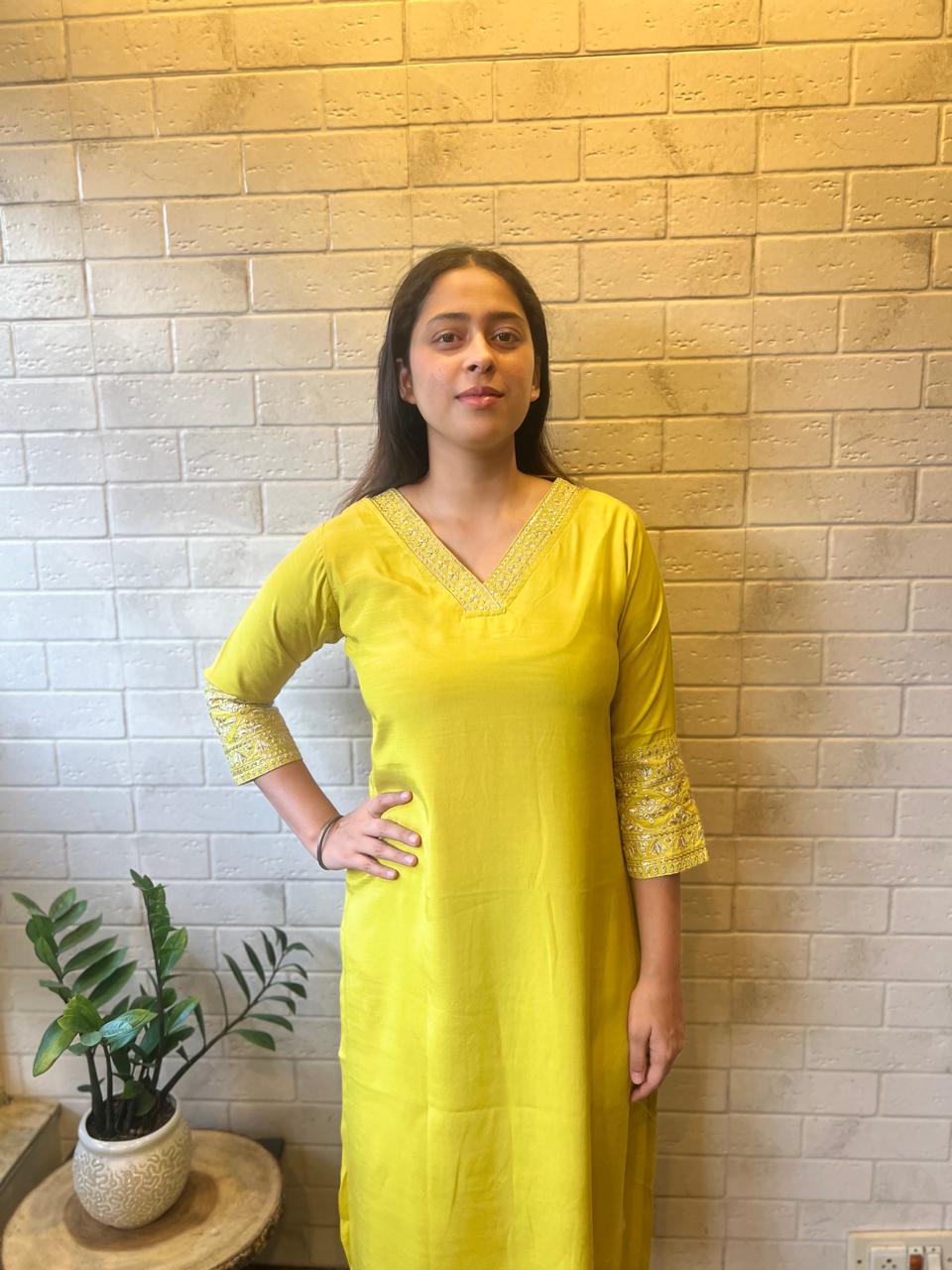 Glamorous Maslin Kurti with Sequin Embroidery