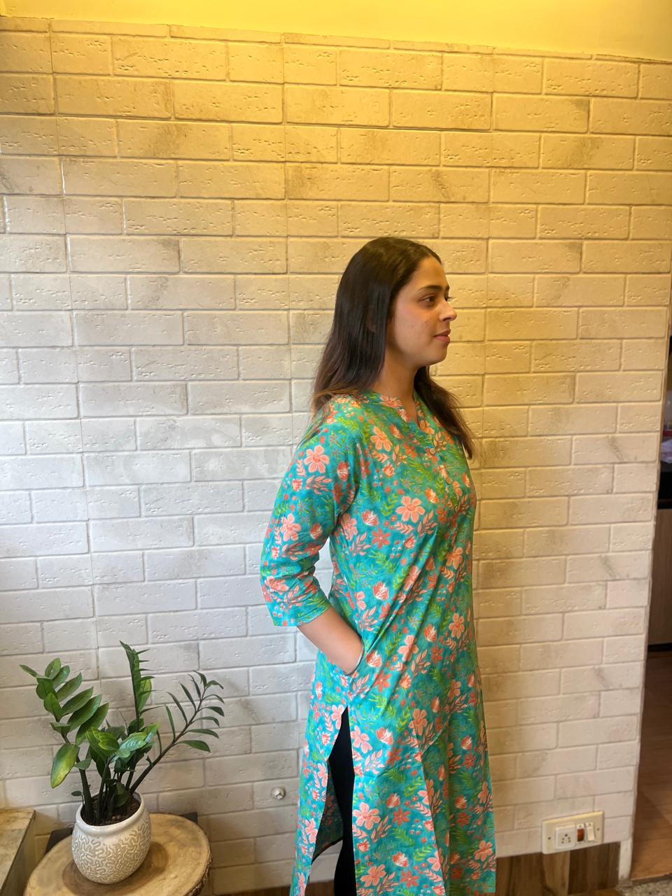 Sakhi Trendzs -Vibrant Printed Cotton Kurti - Green Colors Collection - Image 5