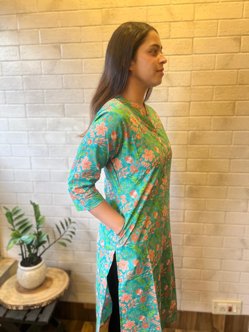 Sakhi Trendzs -Vibrant Printed Cotton Kurti - Green Colors Collection - Image 3