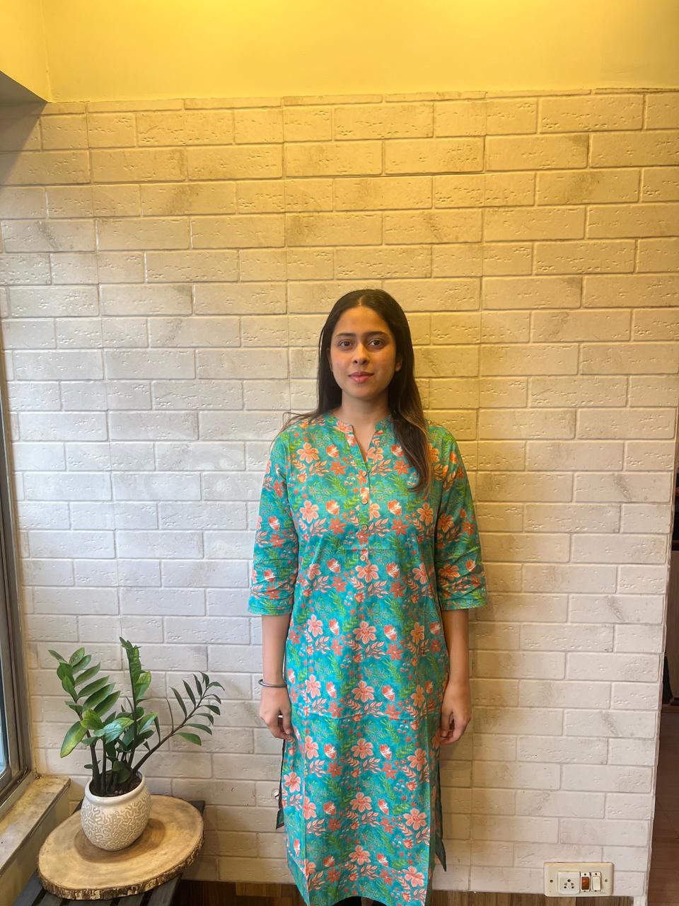 Sakhi Trendzs -Vibrant Printed Cotton Kurti - Green Colors Collection