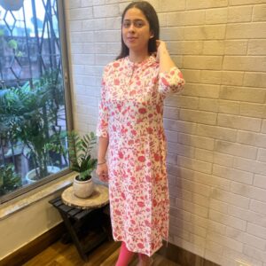 Sakhi Trendz -Vibrant Printed Cotton Kurti - Peach Color Collection