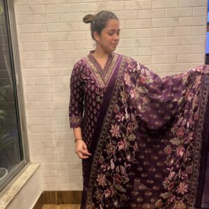 Sakhi Trendzs Vibrant Printed Cotton Suit Set - Purple Color Collection