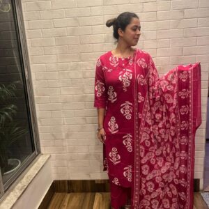 Sakhi Trendzs Vibrant Printed Cotton Suit Set - Pink Color Collection