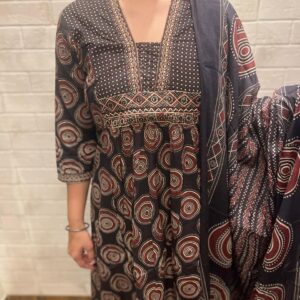 Sakhi Trendzs Vibrant Printed Cotton Suit Set - Brown Color Collection