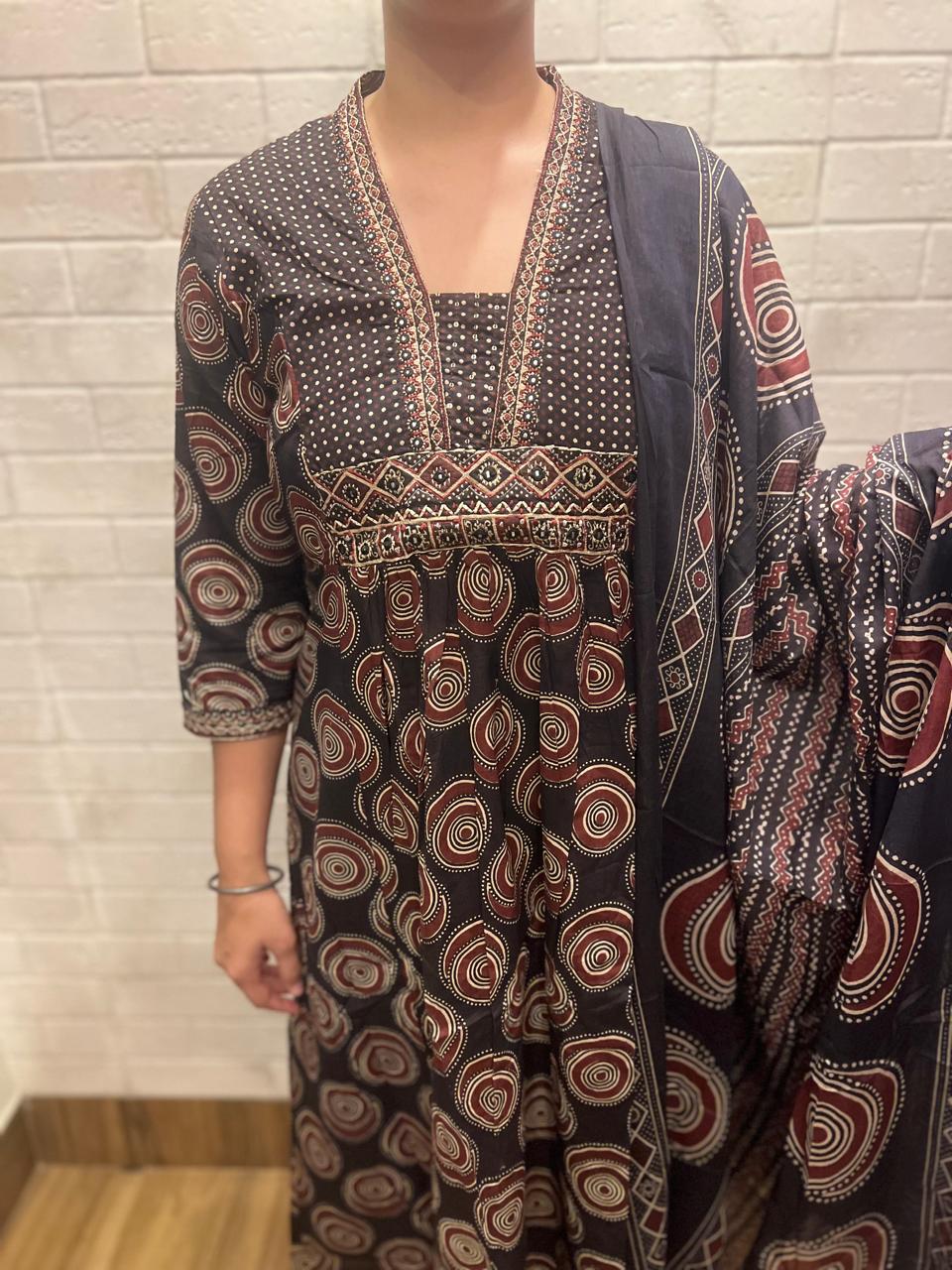 Sakhi Trendzs Vibrant Printed Cotton Suit Set - Brown Color Collection